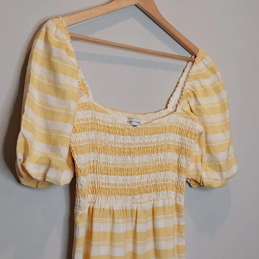 Faithfull The‎ Brand Gianna Midi Dress Yellow Check Linen Women's Size 4 NWT